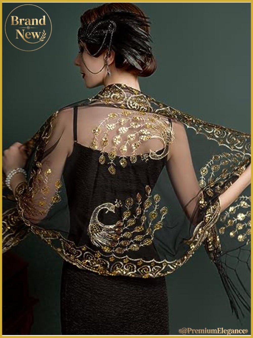 1920s Sequin Flapper Shawl Wrap Evening Party Formal - Picture 3 of 6